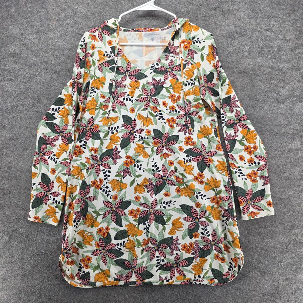 Coolibar Seacoast Swim Cover Up Dress Womens Medium Floral UPF 50+ Hooded